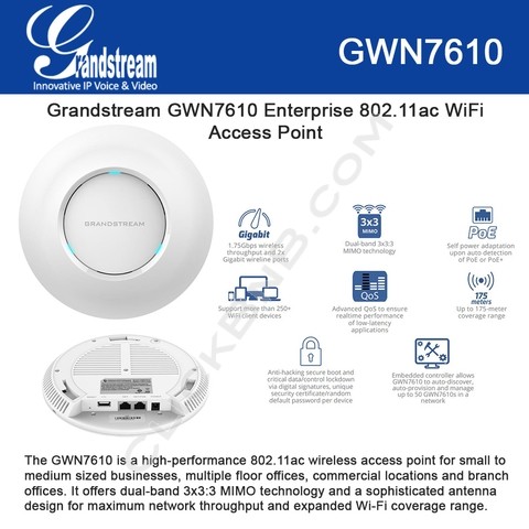 Grandstream GWN7610 - Enterprise 802.11ac WiFi Access Point