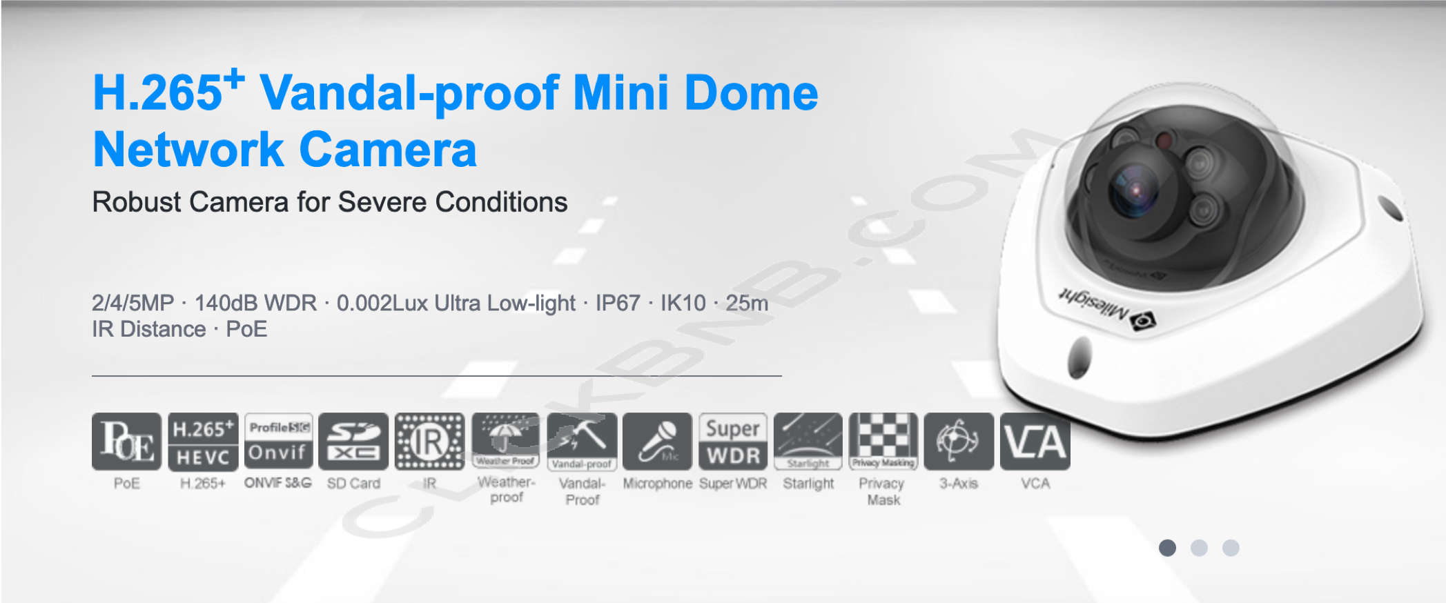 Milesight MS-C2973-SPB - 2MP H.265+ Vandal Proof Mini Dome Network IP Camera (Lite version)