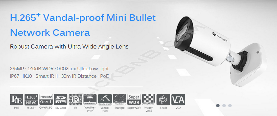 Milesight MS-C2964-SPB - 2MP H.265+ Vandal Proof Mini Bullet Network IP Camera (Lite Version)