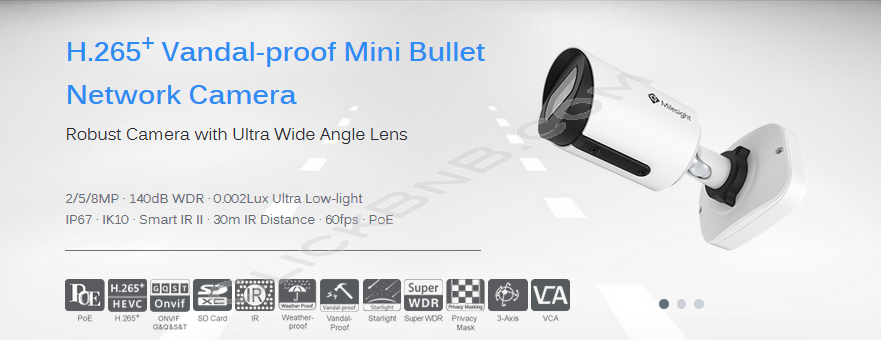 Milesight MS-C5364-PB - 5MP H.256+ Vandal Proof Mini Bullet Network IP Camera